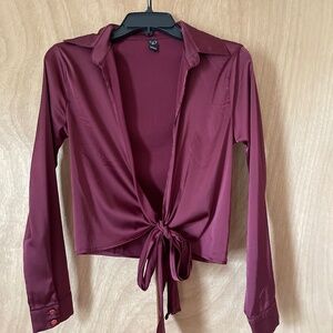 Tie front silky blouse